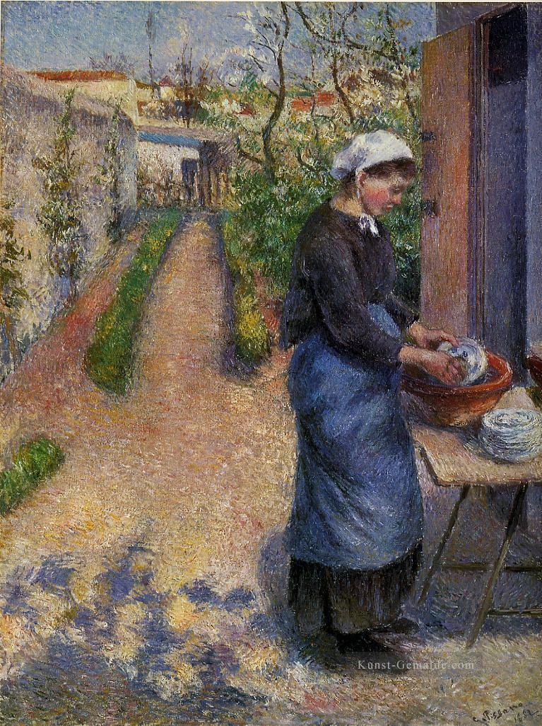 junge Frau Waschen Platten 1882 Camille Pissarro Ölgemälde